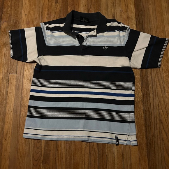 Vintage Southpole Polo Shirt Mens L Blue/Black/White Striped Hip Hop Urban Y2K - Picture 1 of 6